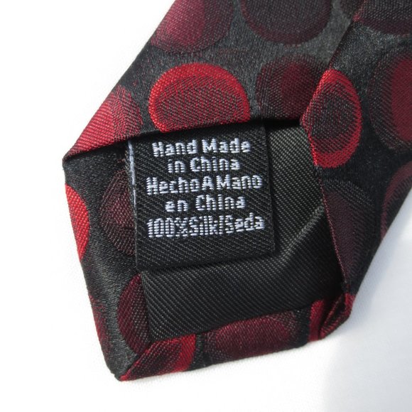 4/$14 ALFANI mens SILK tie CIRCLES red BLACK dots - Picture 5 of 5